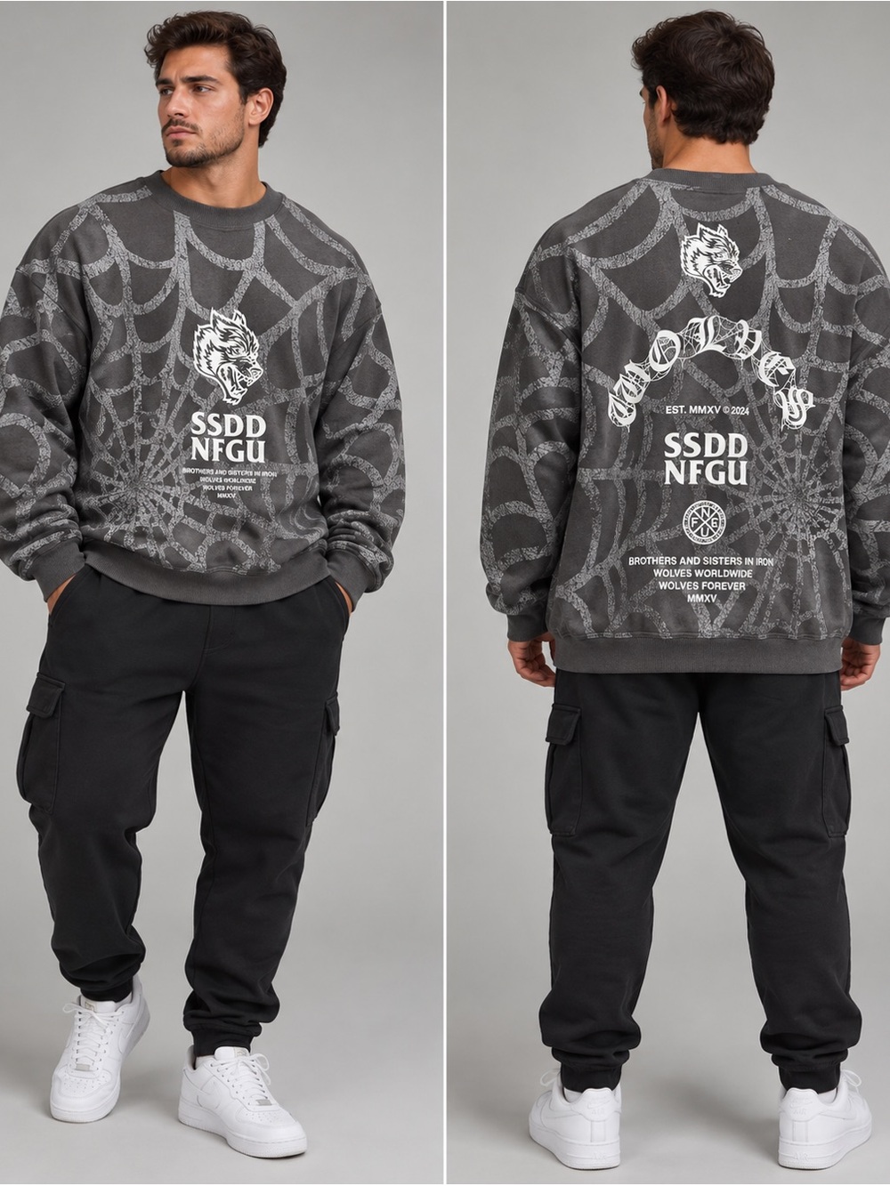 #1053 NWT Darc Sport Symbiote Web London Crewneck Wolf Gray L 1/1000